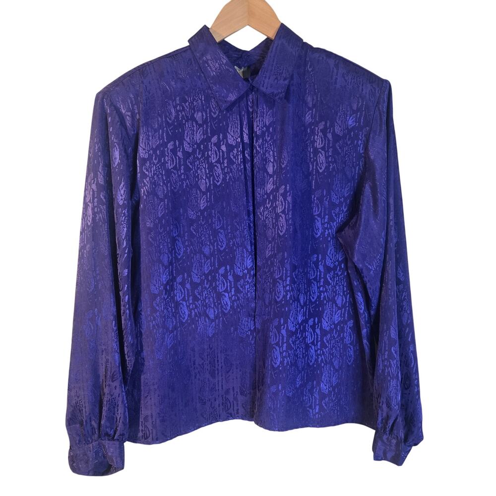 NOTATIONS Purple Jacquard Button Down Blouse - 16 - Career/Elegant [0408]